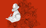 Gráfica de la exposición 16 personajes que maravillan y... Miguel de Cervantes © Pedro Moreno