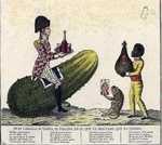 En la imagen caricatura de Pepe Botella montado sobre un pepino