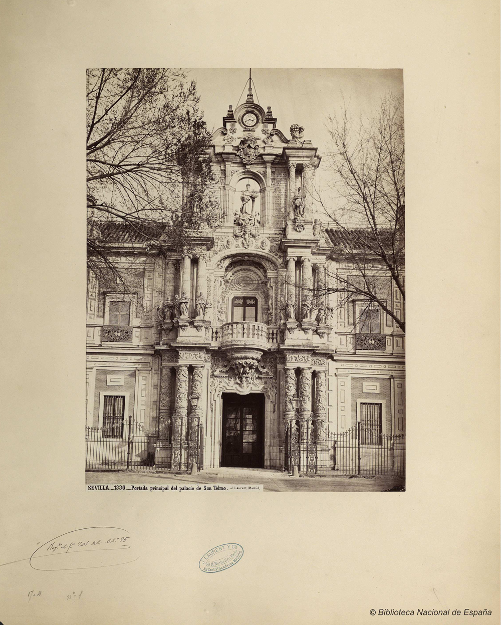 Sevilla, portada principal del palacio de San Telmo, J. Laurent, ca. 1870