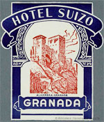Etiqueta de hotel. 1930-1940. Hotel Suizo. Granada