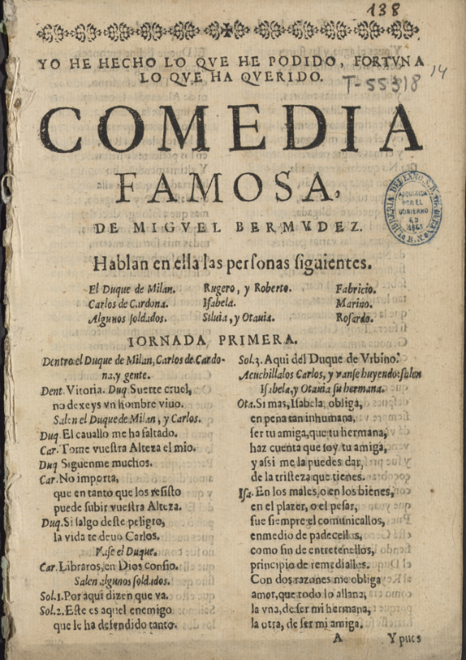 Portada de la edición princeps (Signatura BNE: T-55318-14). Cortesía de la BNE