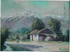 Alfredo Lobos. Paisaje de ranchos y nevados 