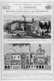 Bertrand (siglo XIX). «Vista de la Fábrica al vapor de la perfumería L. Legrand en Levallois-Perret»