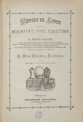 Portada del Método de corte o sea manual del sastre de Benito Escaler 