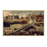 Anónimo. Vista de Madrid desde la salida del puente de Segovia con toros desmandados. 1550-1560