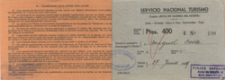 Cuadernillo carnet de Viajes-Cafranga-Banca, con cupón «Ruta de Guerra del Norte» a nombre de Miguel Costa, 1939