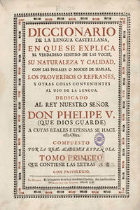 Portada del Diccionario de la lengua castellana compuesto por la Real Academia Española