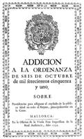 Addición a la Ordenanza...(1752)