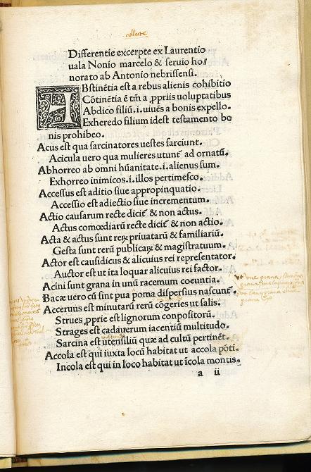Differentiae excerpte ex Laurentio Valla, Nonio Marcello et Servio Honorato Salutatio ab Antonio nebrissensi