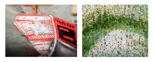 Ejemplos de zonas en las pinturas con el blanco de plomo (BNE – AB/7439)