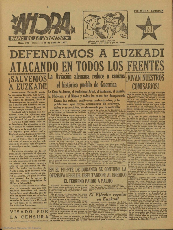 Portada del diario Ahora (28/04/1937)
