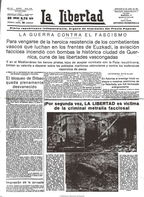 Portada del diario La Libertad (28/04/1937)