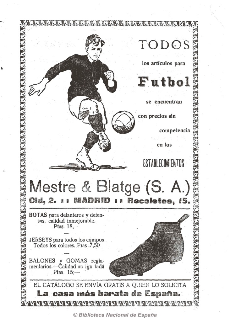 Publicidad Mestre & Blatge. Revista Madrid-Sport (25.12.1924)
