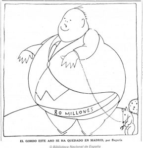 Caricatura del alcalde de Madrid Pedro Rico como el gordo de la lotería, en el diario Luz