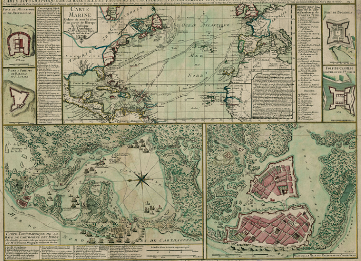  Carte Topographique de la Baye, Ville et Faubourg de Cartagene Avec les Forts et Batteries Nouvellement Etablies pour Servir a sa Deffense