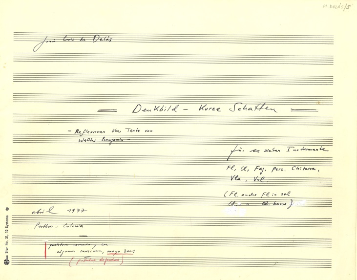 Denkbild-Kurze Schatten : reflexionen über texte von Walter Benjamin, José Luis de Delás (1977). Sig: M.Delás/5