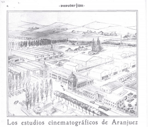 Dibujo del proyecto de los Estudios de cine de Aranjuez, en la revista Popular film
