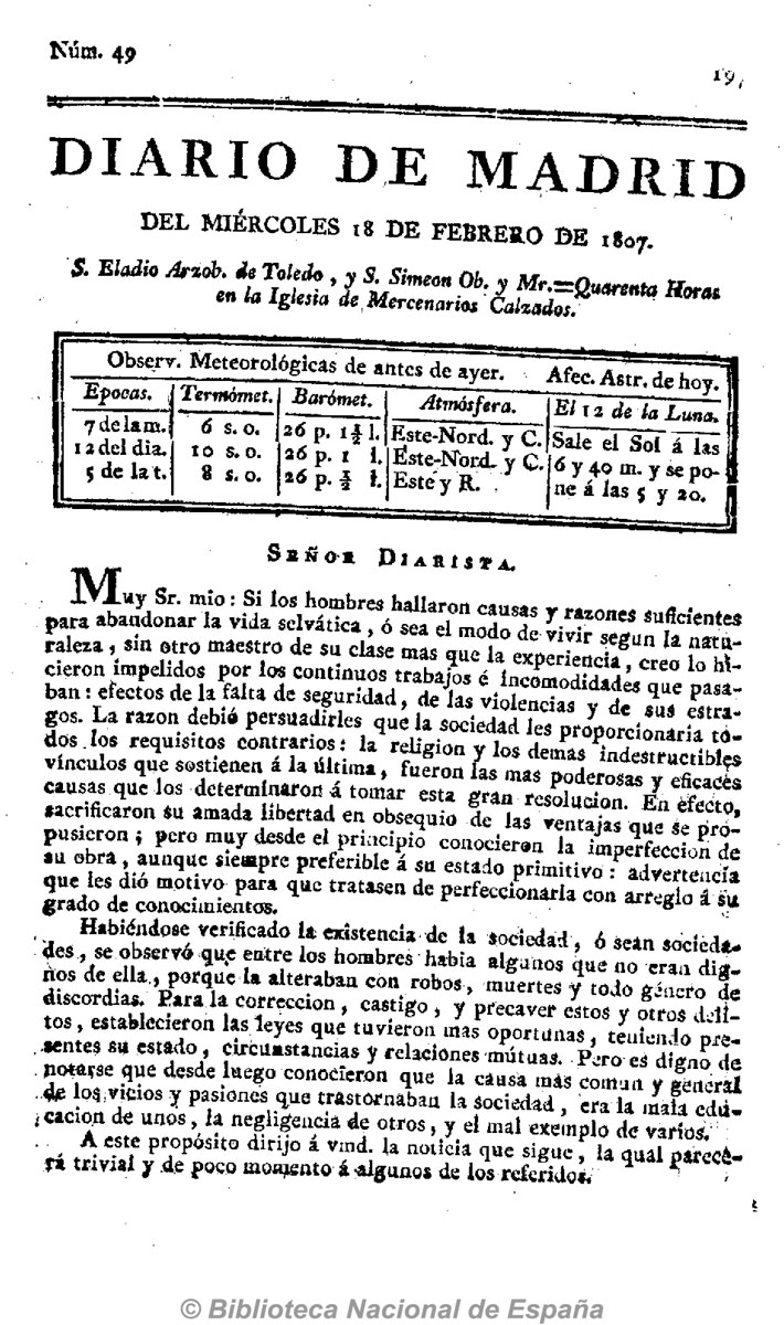 Diario de Madrid (Miércoles, 18 de febrero de 1807)