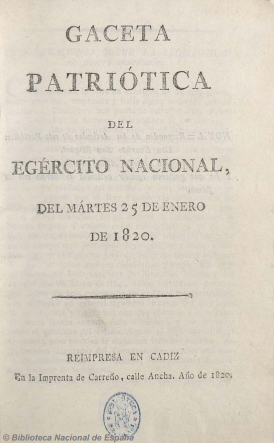 Gaeta patriótica del egército nacional, 1820