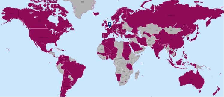 Mapa con los países que forman la Red ISSN
