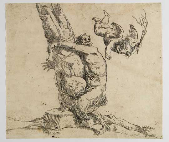 Grabado "Cupiro azotando a un sátiro" de José de Ribera