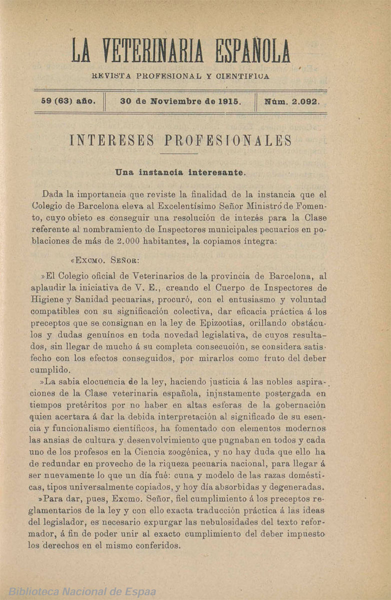La Veterinaria Española (30 de noviembre de 1915)