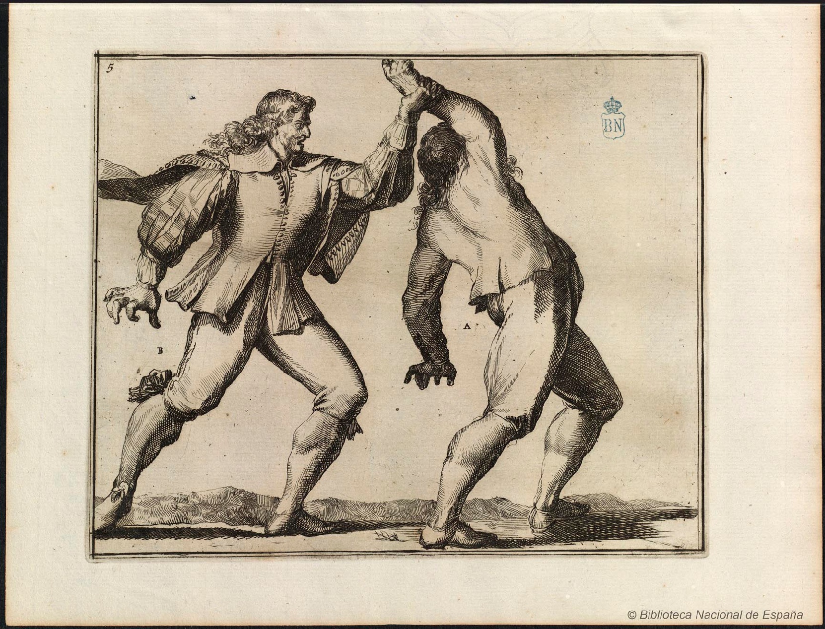 L'academie de l'admirable art de la lutte. Estampa. Romeyn de Hooghe. 1712