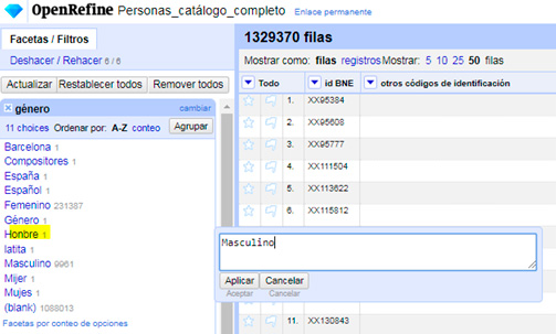 Corrección manual de valores en Open Refine