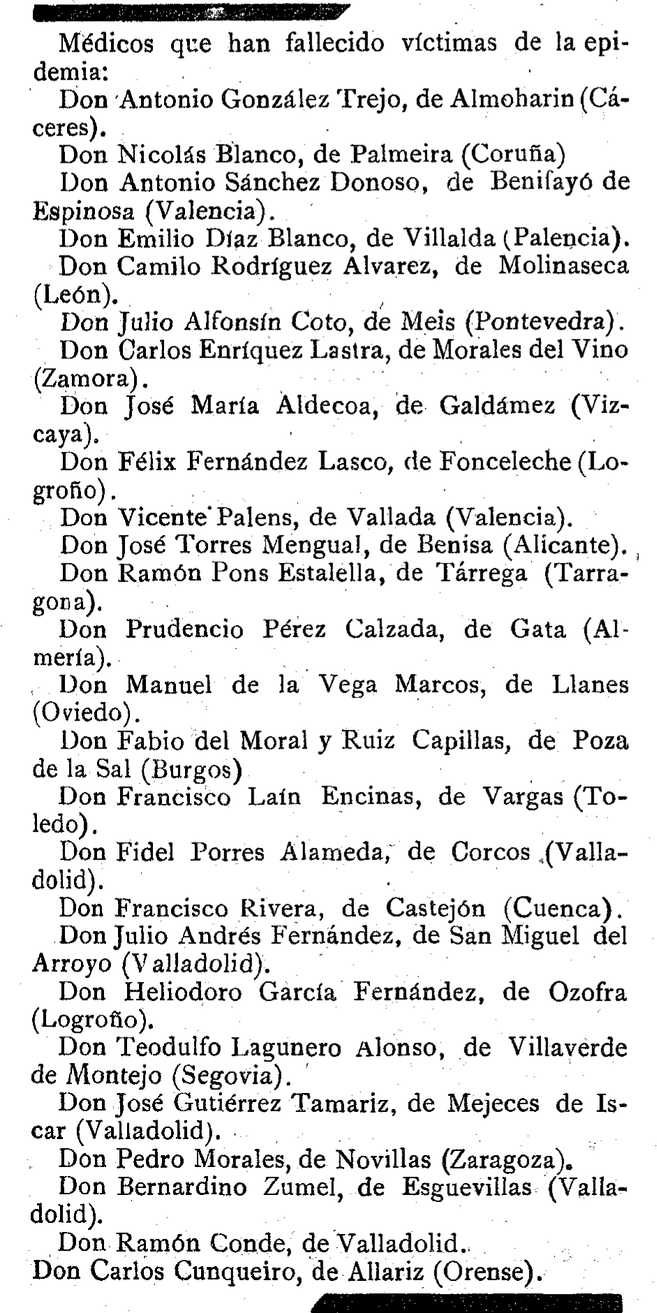 Portada de España Médica del 1 de noviembre de 1918 con médicos fallecidos por la gripe