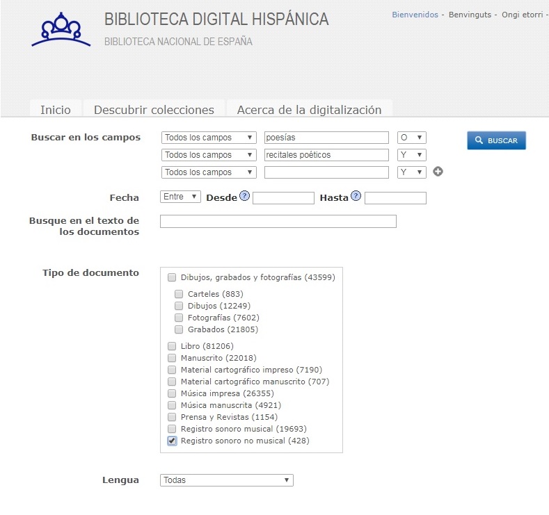 Búsqueda en catálogo BDH