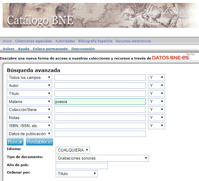 Búsqueda en Catálogo BNE