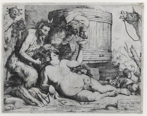 Sileno borracho de José de Ribera (1628, estampa a aguafuerte y buril)