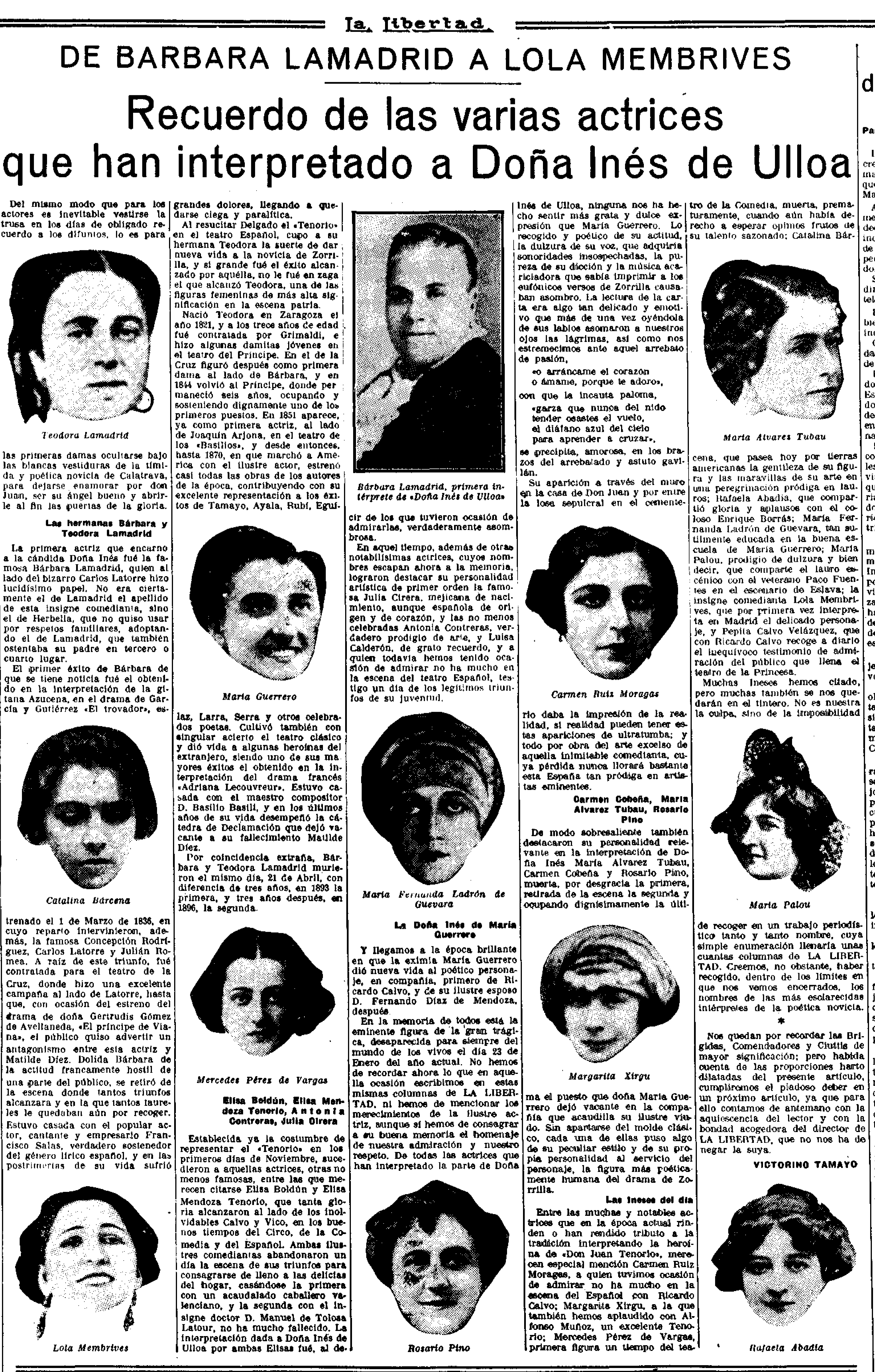 Actrices que han representado a doña Inés, en La Libertad, en 1928