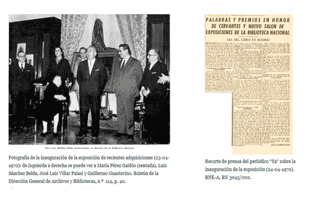 Inauguración de la exposición de recientes adquisiciones (23-04-1970) y Recorte de prensa del periódico “Ya” sobre la inauguración de la exposición (24-04-1970)