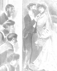 Dibujo de unos recién casados observados en su intimidad, en Vida Galante