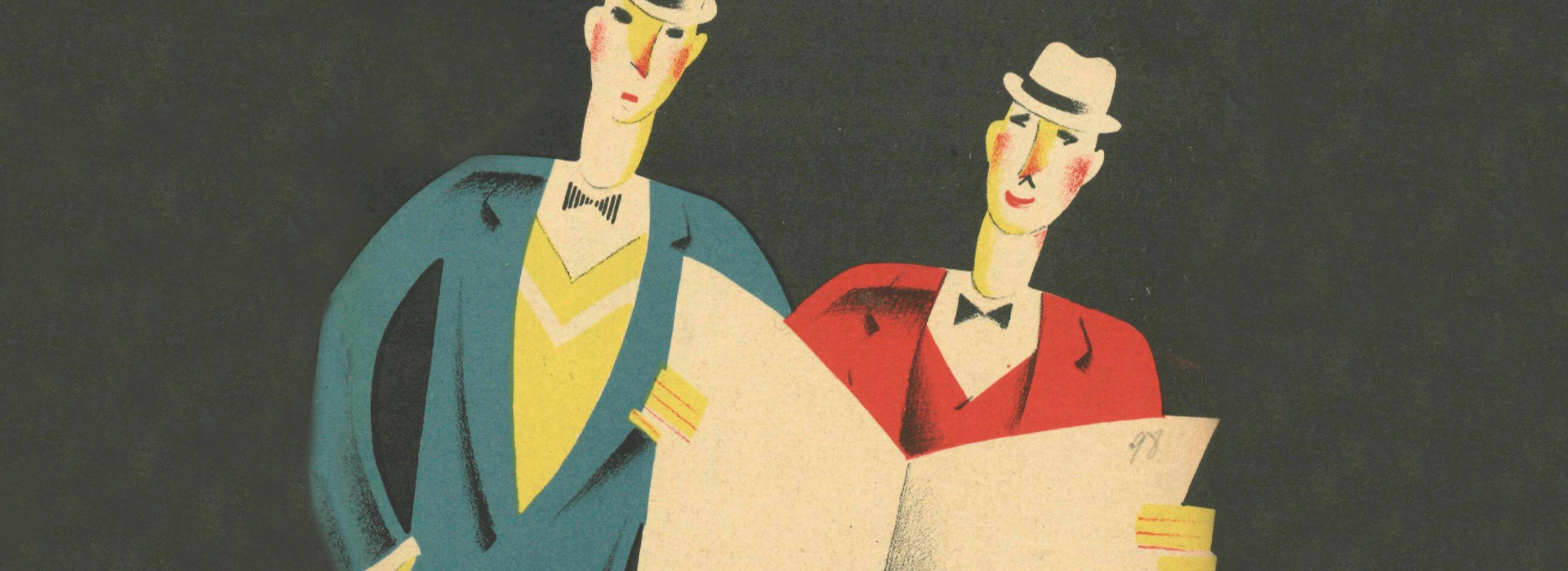 Ilustración de hombres leyendo un periódico. Revista Gutiérrez (Madrid)