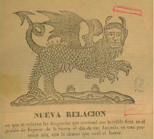 Representación de la horrible fiera cuya historia relata la relación de sucesos impresa por J.M.Marés.