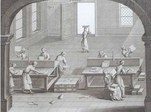 Revisión, clasificación y empaquetado de los pliegos de papel. Pl. XIV