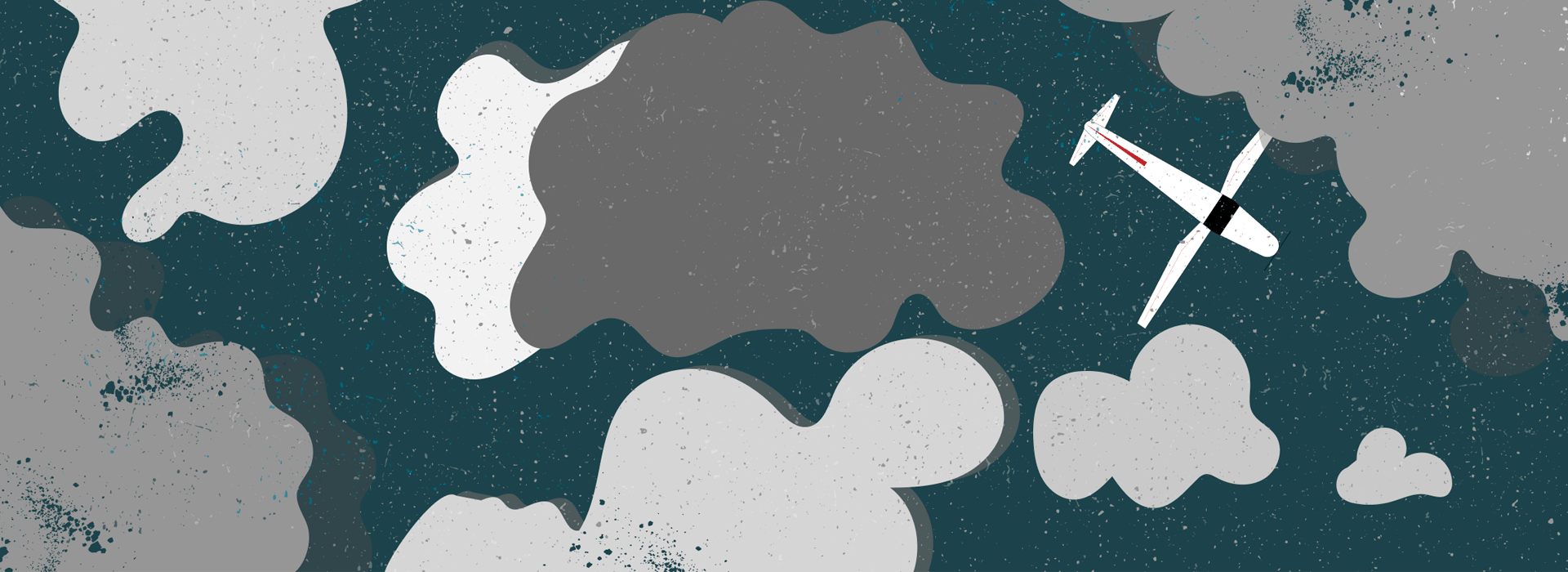 Avión y nubes oscuras para anunciar el horario de invierno