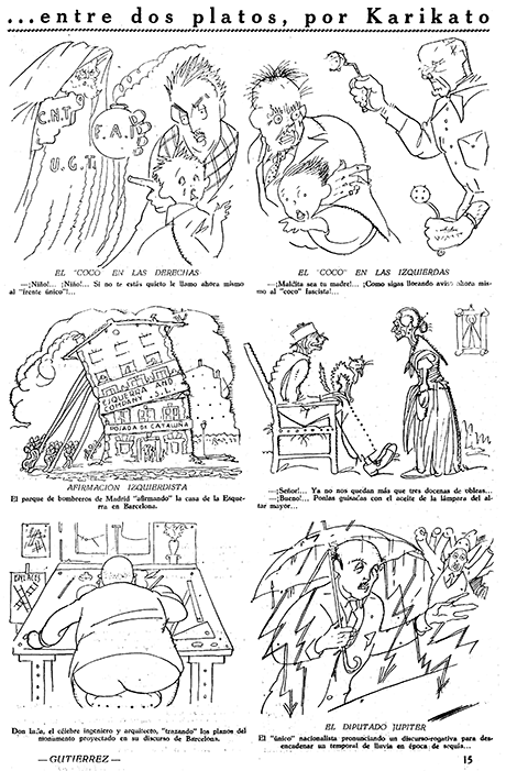 Dibujo humorístico que refleja las tensiones políticas en los años de la II República, en la revista Gutiérrez