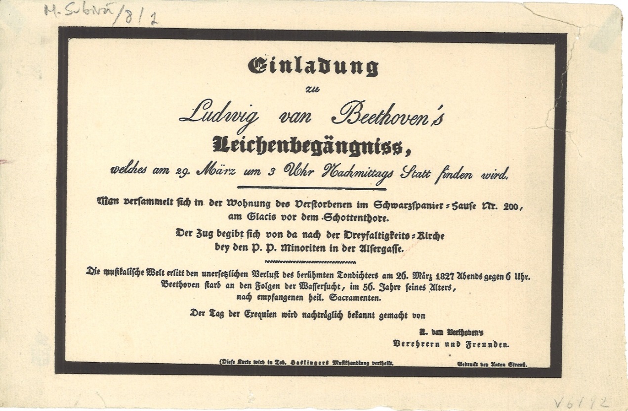 Invitación al funeral de Beethoven