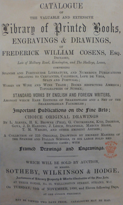Catálogo de la subasta de los impresos de Cosens en Sotheby. Fuente: British Library