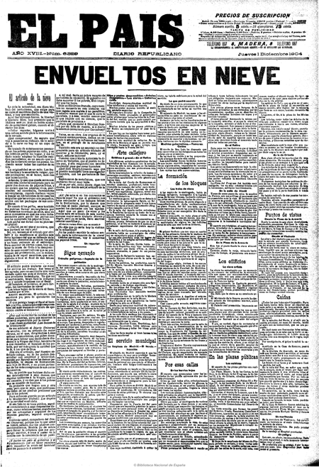 Portada de El País (1 de diciembre de 1904)Portada de El País (1 de diciembre de 1904)