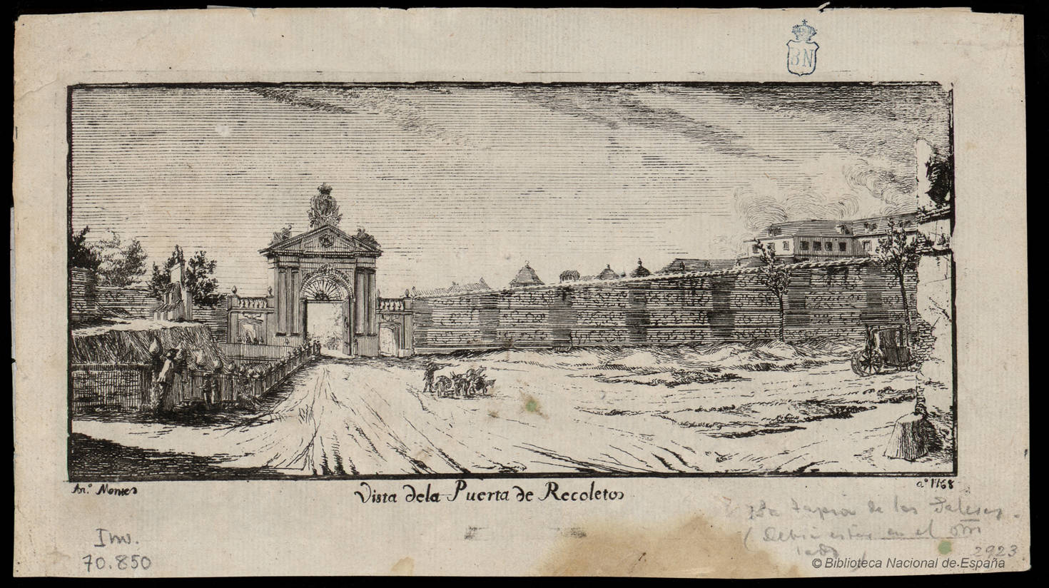 Vista de la Puerta de Recoletos, por Antonio Montes, 1768