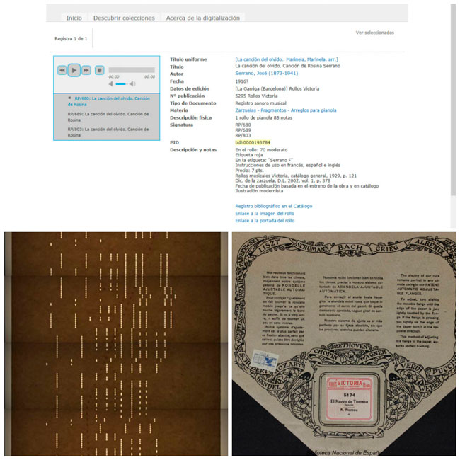 Registro de un rollo de pianola en BDH