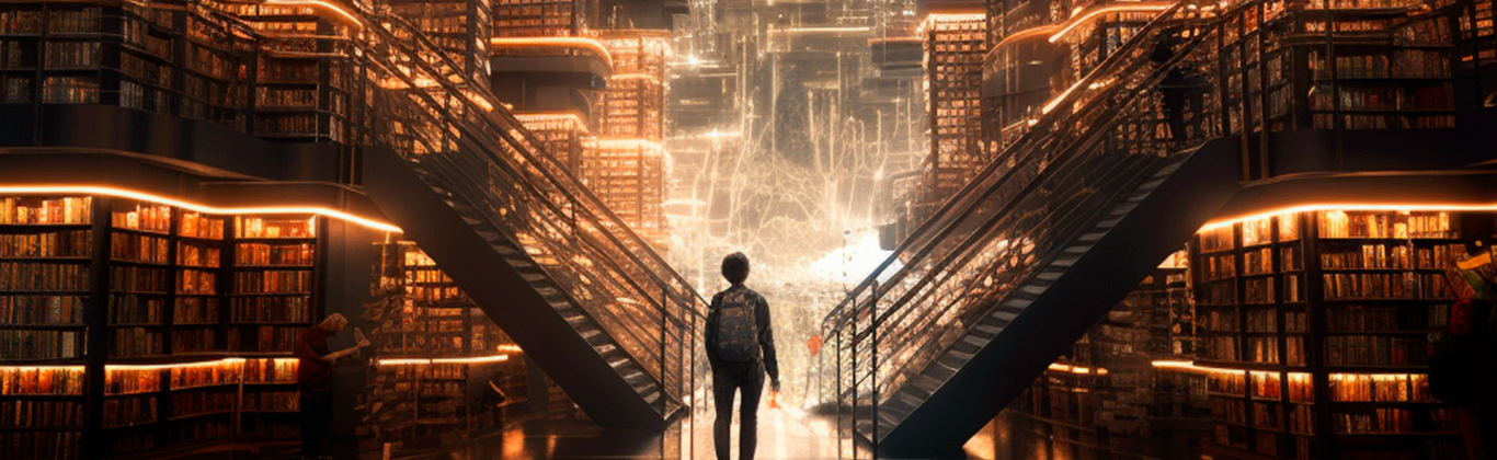 Imagen de la biblioteca del futuro generada por IA