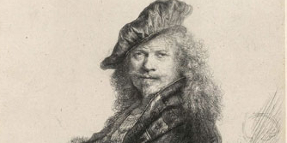 Rembrandt apoyado sobre un pretil