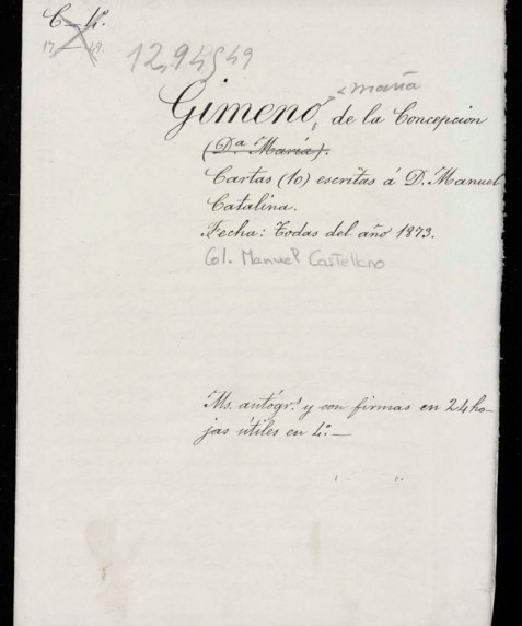 Cartas de María de la Concepción Gimeno a Manuel Catalina María de la Concepción, 1873