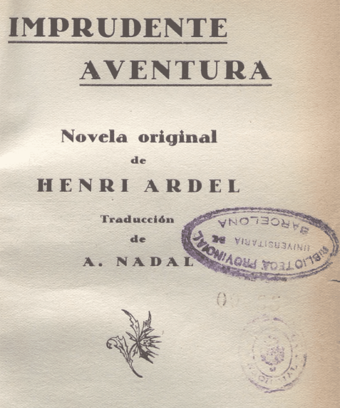 Portada de Imprudente aventura
