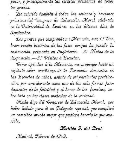 Junta para ampliación de estudios e investigaciones científicas : la educación popular en Inglaterra por Matilde García del Real, 1910